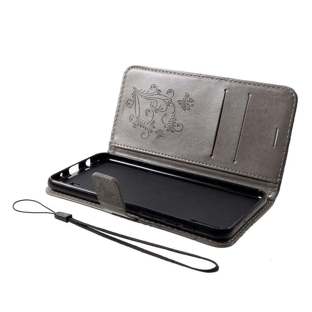 For Samsung Galaxy M10 / A10 Wallet Case Floral Butterfly Imprinted Leather Phone Cover Stand - Grey