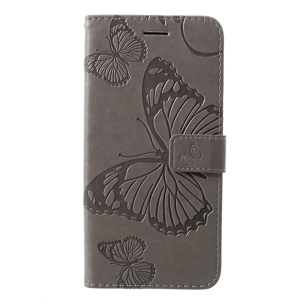 For Samsung Galaxy M10 / A10 Wallet Case Floral Butterfly Imprinted Leather Phone Cover Stand - Grey