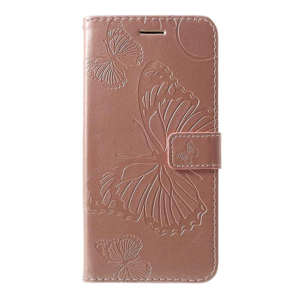 For Samsung Galaxy M10 / A10 Wallet Case Floral Butterfly Imprinted Leather Phone Cover Stand - Rose Gold