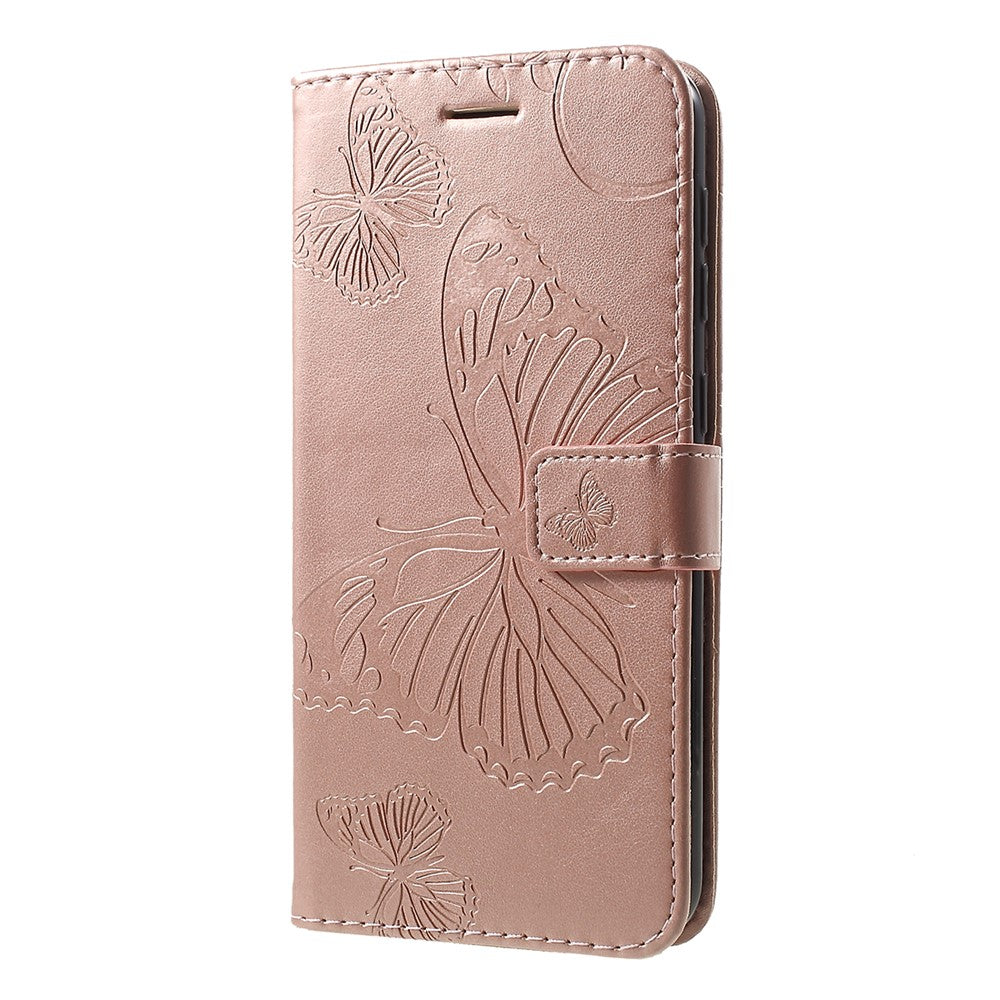 For Samsung Galaxy M10 / A10 Wallet Case Floral Butterfly Imprinted Leather Phone Cover Stand - Rose Gold