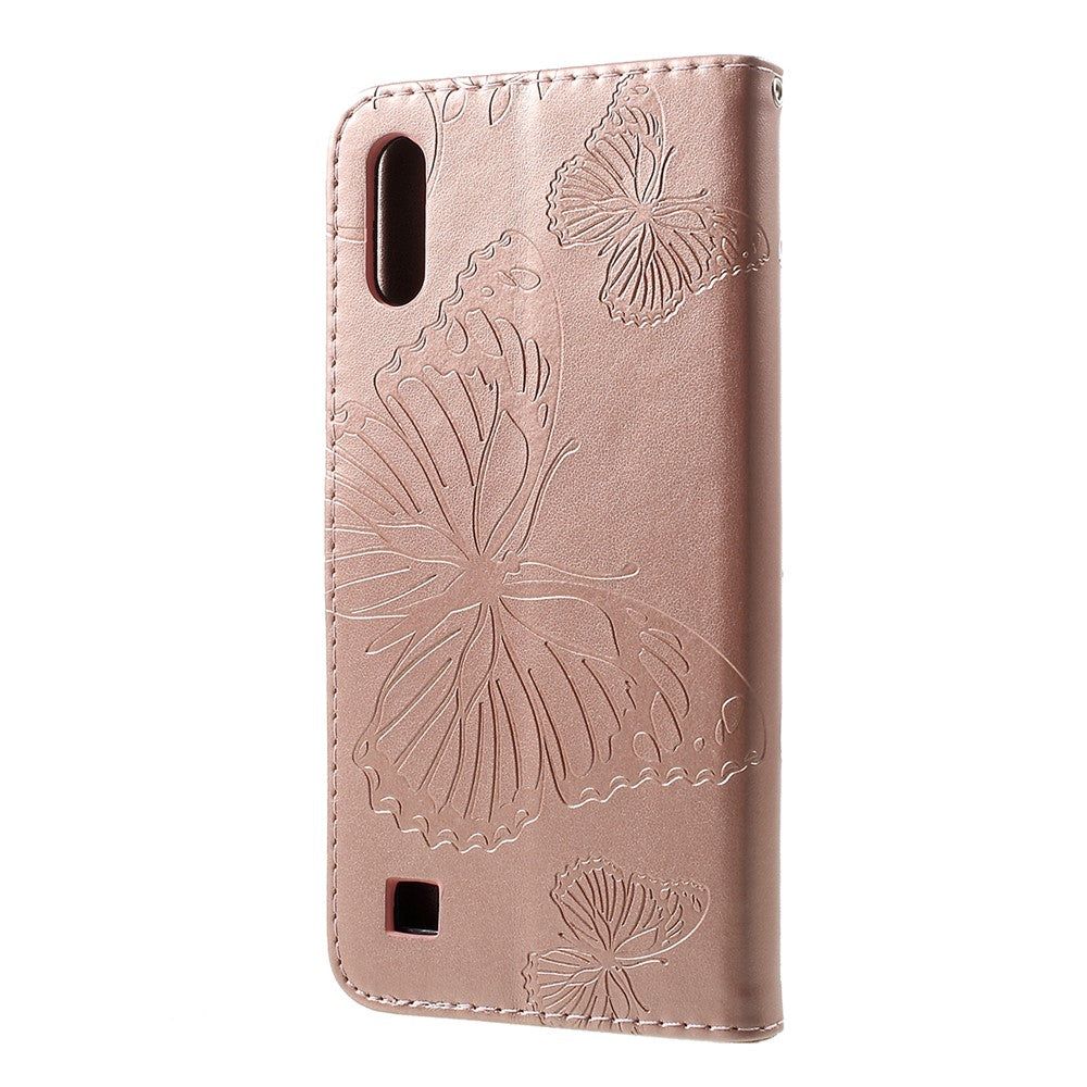 For Samsung Galaxy M10 / A10 Wallet Case Floral Butterfly Imprinted Leather Phone Cover Stand - Rose Gold