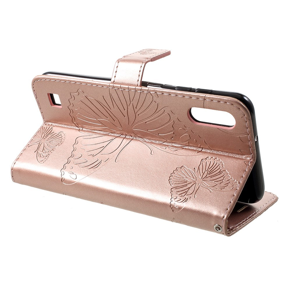 For Samsung Galaxy M10 / A10 Wallet Case Floral Butterfly Imprinted Leather Phone Cover Stand - Rose Gold