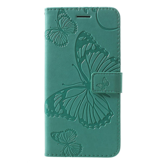 For Samsung Galaxy M10 / A10 Wallet Case Floral Butterfly Imprinted Leather Phone Cover Stand - Cyan