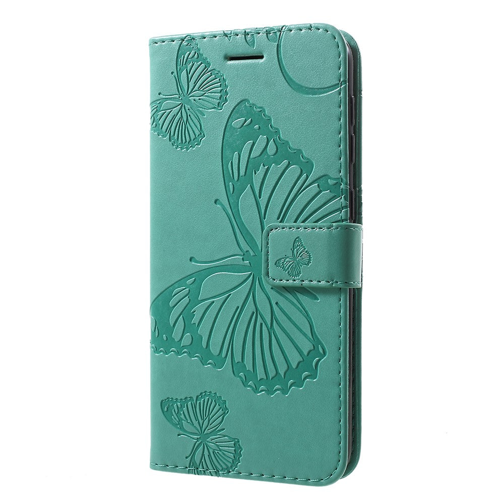 For Samsung Galaxy M10 / A10 Wallet Case Floral Butterfly Imprinted Leather Phone Cover Stand - Cyan