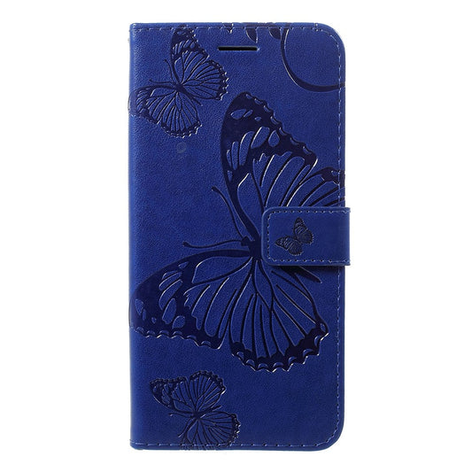 For Samsung Galaxy M10 / A10 Wallet Case Floral Butterfly Imprinted Leather Phone Cover Stand - Blue