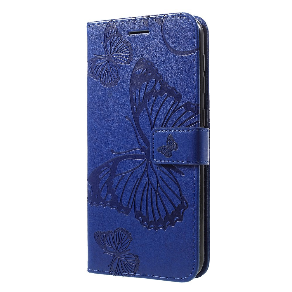For Samsung Galaxy M10 / A10 Wallet Case Floral Butterfly Imprinted Leather Phone Cover Stand - Blue