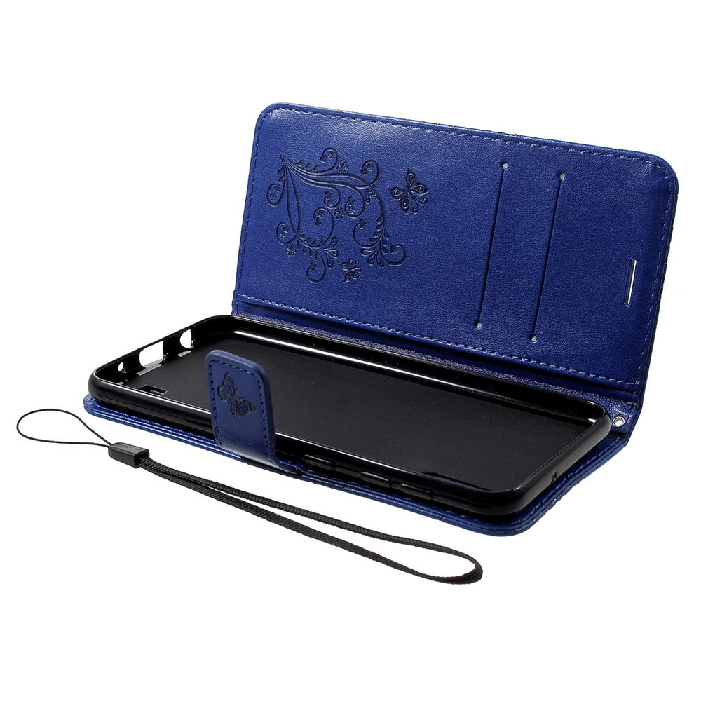 For Samsung Galaxy M10 / A10 Wallet Case Floral Butterfly Imprinted Leather Phone Cover Stand - Blue