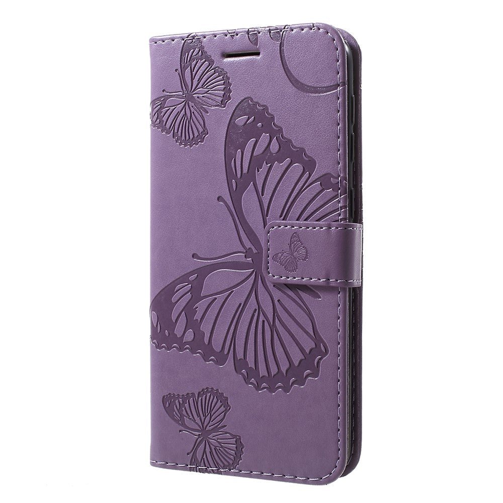 For Samsung Galaxy M10 / A10 Wallet Case Floral Butterfly Imprinted Leather Phone Cover Stand - Purple