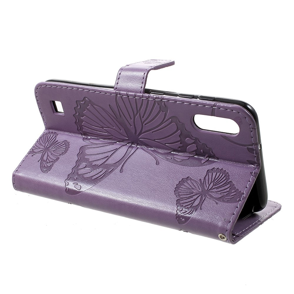 For Samsung Galaxy M10 / A10 Wallet Case Floral Butterfly Imprinted Leather Phone Cover Stand - Purple