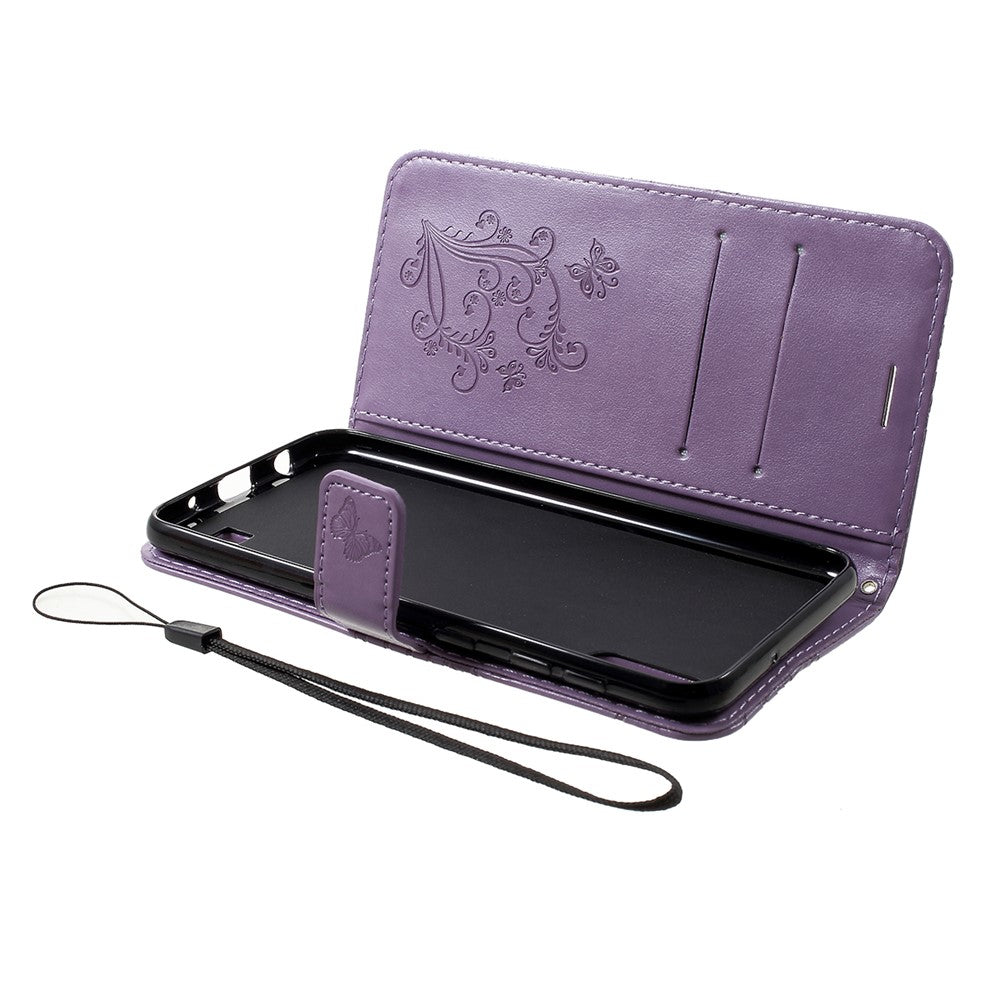 For Samsung Galaxy M10 / A10 Wallet Case Floral Butterfly Imprinted Leather Phone Cover Stand - Purple