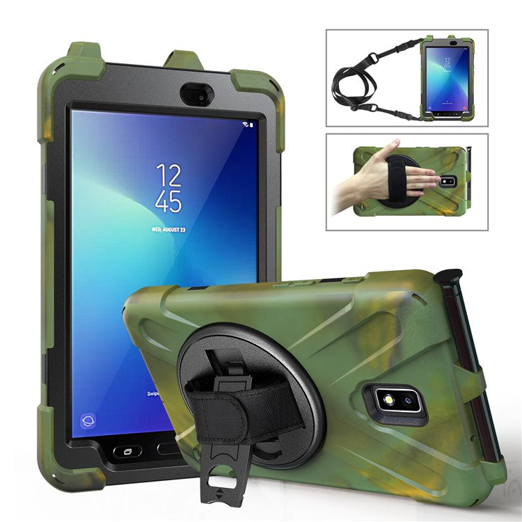 For Samsung Galaxy Tab Active 2 8.0 T395 / T390 [X-Shape] PC + TPU Combo Case with Kickstand Shoulder Strap - Camouflage