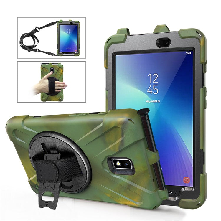 For Samsung Galaxy Tab Active 2 8.0 T395 / T390 [X-Shape] PC + TPU Combo Case with Kickstand Shoulder Strap - Camouflage