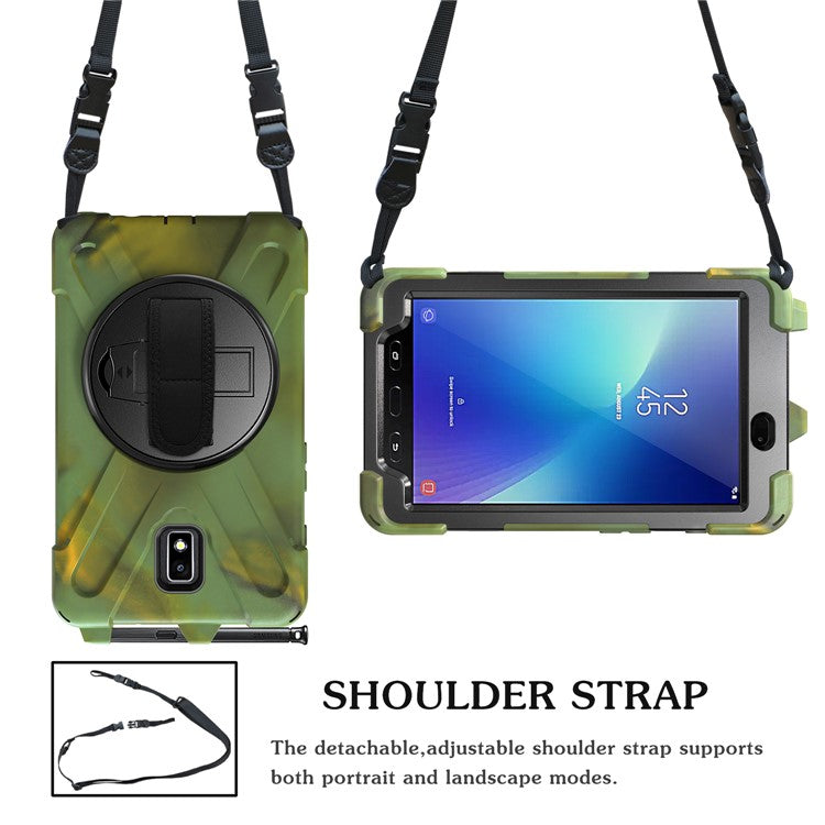 For Samsung Galaxy Tab Active 2 8.0 T395 / T390 [X-Shape] PC + TPU Combo Case with Kickstand Shoulder Strap - Camouflage
