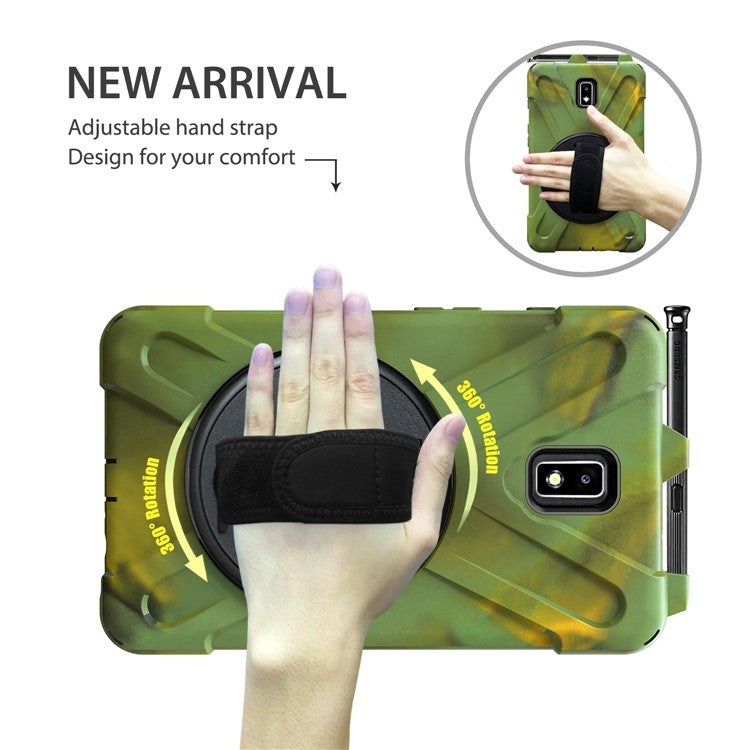 For Samsung Galaxy Tab Active 2 8.0 T395 / T390 [X-Shape] PC + TPU Combo Case with Kickstand Shoulder Strap - Camouflage
