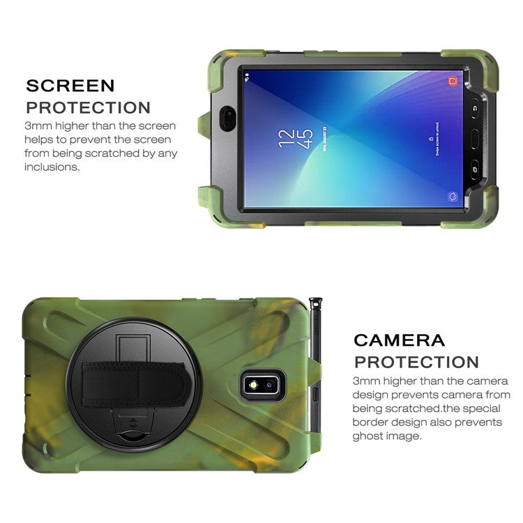 For Samsung Galaxy Tab Active 2 8.0 T395 / T390 [X-Shape] PC + TPU Combo Case with Kickstand Shoulder Strap - Camouflage