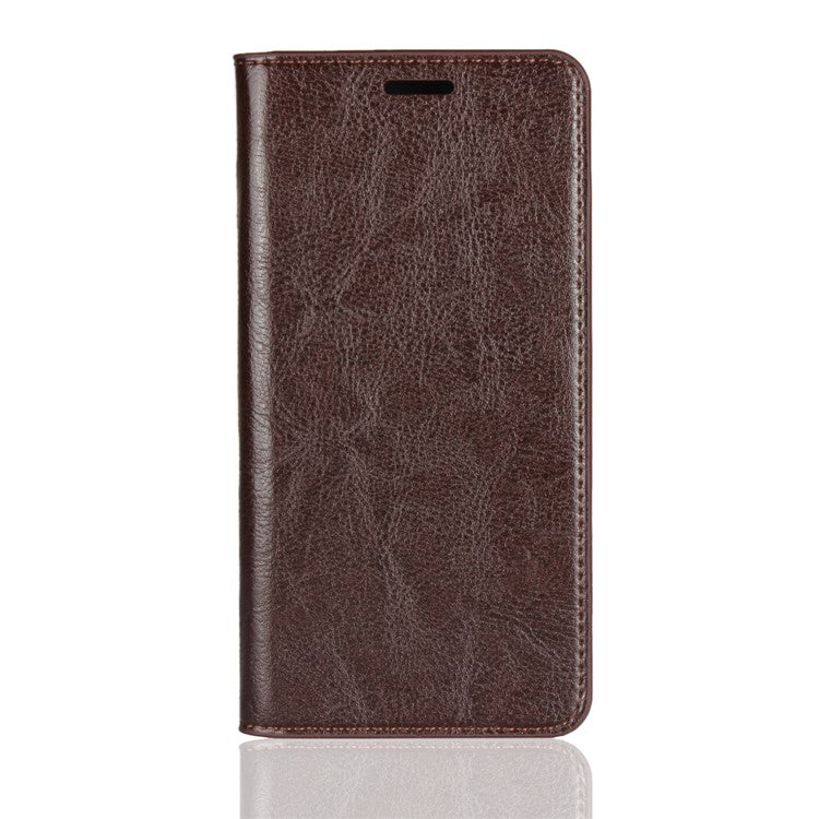 Crazy Horse Genuine Leather Wallet Stand Phone Shell for Samsung Galaxy S10 - Coffee