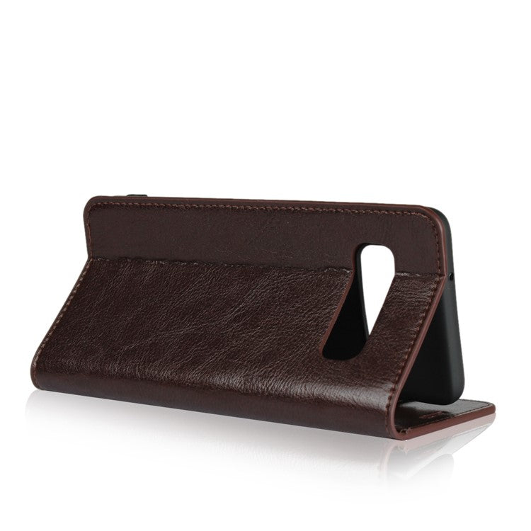 Crazy Horse Genuine Leather Wallet Stand Phone Shell for Samsung Galaxy S10 - Coffee