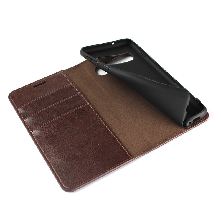 Crazy Horse Genuine Leather Wallet Stand Phone Shell for Samsung Galaxy S10 - Coffee