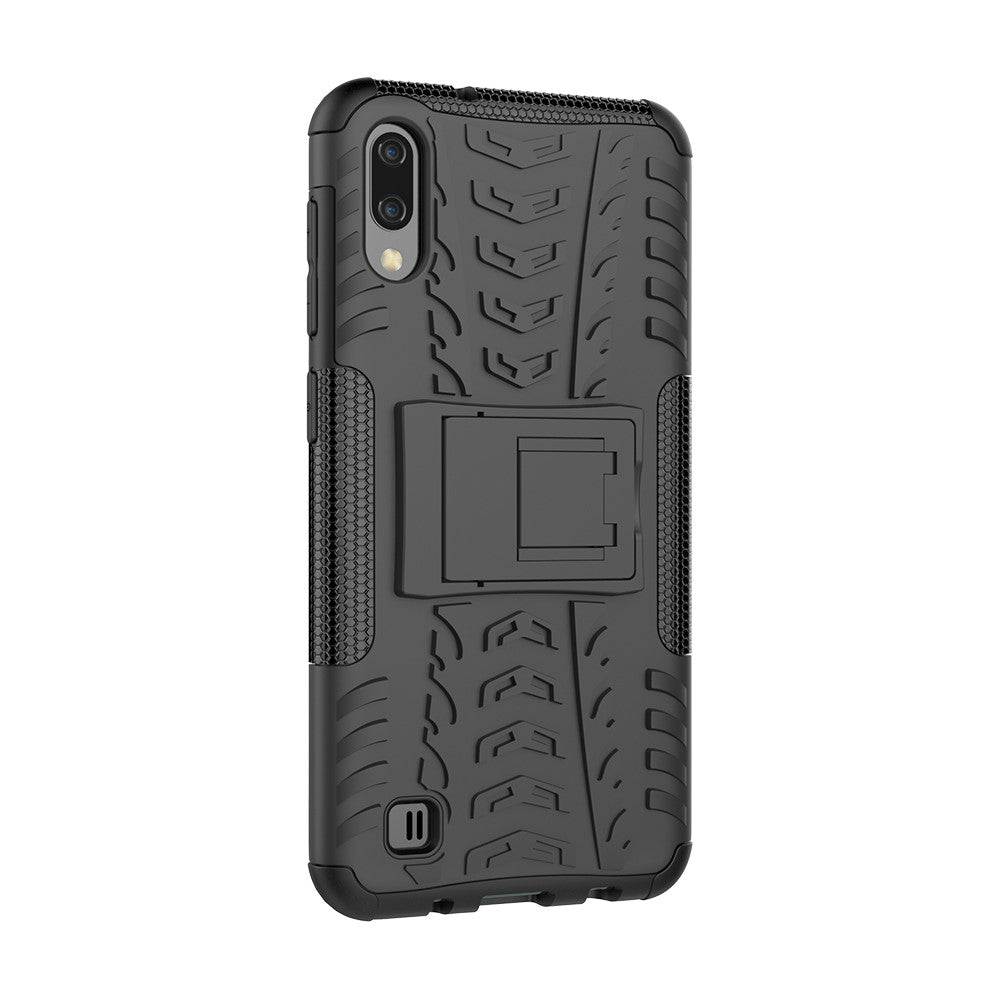 2-in-1 Tyre Pattern PC + TPU Hybrid Mobile Phone Case with Kickstand for Samsung Galaxy M10 / A10 - All Black