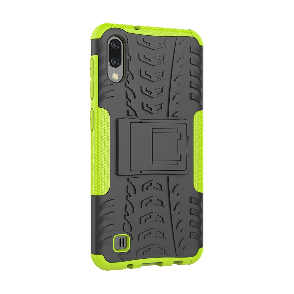 2-in-1 Tyre Pattern PC + TPU Hybrid Mobile Phone Case with Kickstand for Samsung Galaxy M10 / A10 - Green