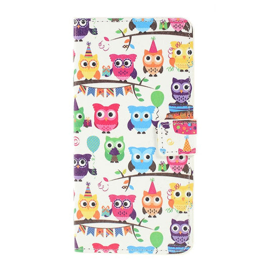 Pattern Printing PU Leather Cell Phone Casing for Samsung Galaxy A10 - Multiple Cute Owls