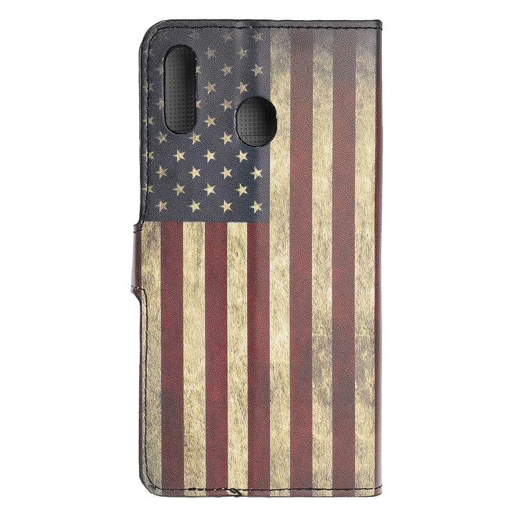 Pattern Printing Leather Wallet Stand Case for Samsung Galaxy A40 - Vintage American Flag