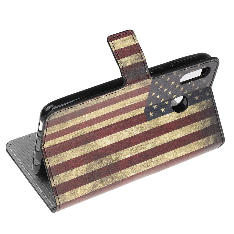 Pattern Printing Leather Wallet Stand Case for Samsung Galaxy A40 - Vintage American Flag