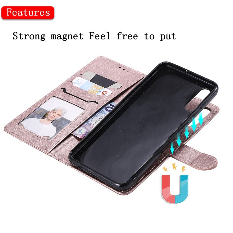 Magnetic KT Leather Series-3 Detachable 2-in-1 Wallet Leather Stand Case for Samsung Galaxy A70 - Rose Gold