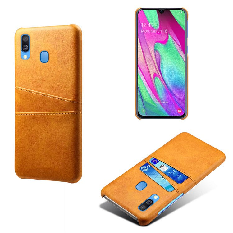 For Samsung Galaxy A40 PU Leather Coated PC Mobile Casing with Dual Card Slots - Orange