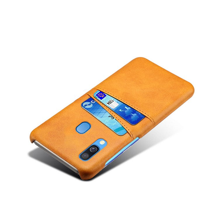 For Samsung Galaxy A40 PU Leather Coated PC Mobile Casing with Dual Card Slots - Orange