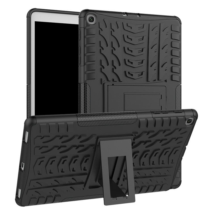 Anti-scratch Tire Pattern Hybrid PC + TPU Kickstand Tablet Cover Protection Case for Samsung Galaxy Tab A 10.1 (2019) T510 - Black
