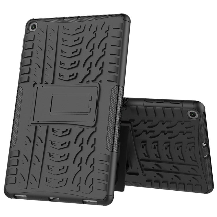 Anti-scratch Tire Pattern Hybrid PC + TPU Kickstand Tablet Cover Protection Case for Samsung Galaxy Tab A 10.1 (2019) T510 - Black