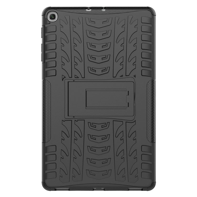 Anti-scratch Tire Pattern Hybrid PC + TPU Kickstand Tablet Cover Protection Case for Samsung Galaxy Tab A 10.1 (2019) T510 - Black