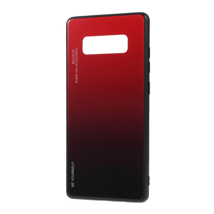 Gradient Color Glass + PC + TPU Hybrid Mobile Casing for Samsung Galaxy Note 8 N950 - Red / Black