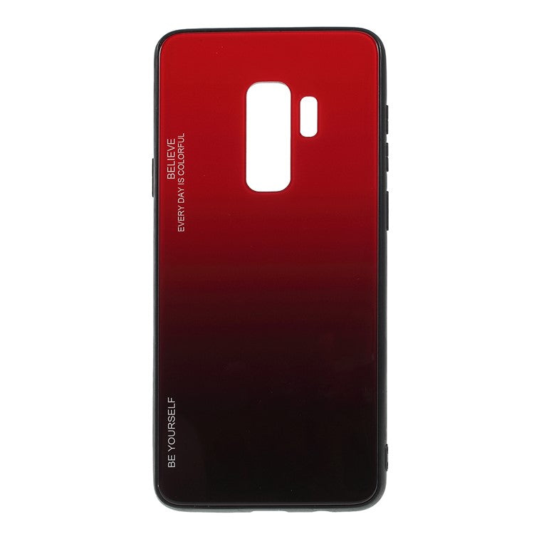 Gradient Color Glass + PC + TPU Phone Case for Samsung Galaxy S9 Plus G965 - Red / Black