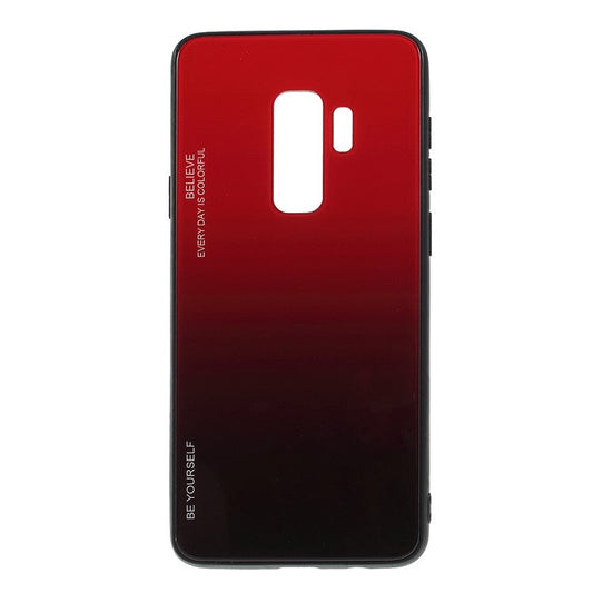 Gradient Color Glass + PC + TPU Phone Case for Samsung Galaxy S9 Plus G965 - Red / Black
