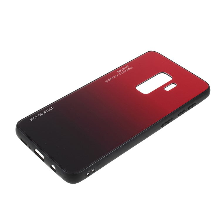Gradient Color Glass + PC + TPU Phone Case for Samsung Galaxy S9 Plus G965 - Red / Black