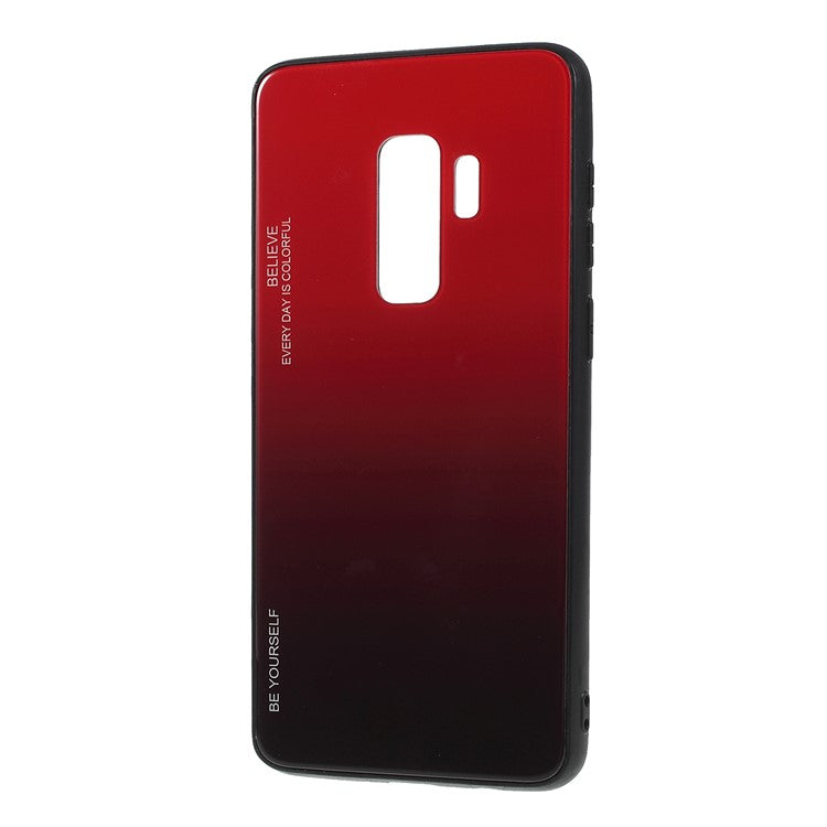 Gradient Color Glass + PC + TPU Phone Case for Samsung Galaxy S9 Plus G965 - Red / Black