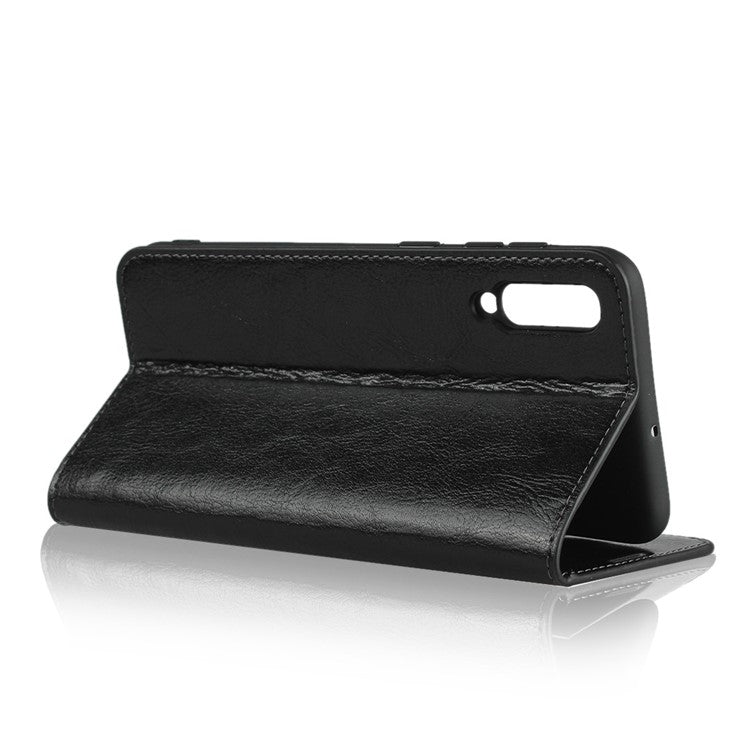 Crazy Horse Wallet Stand Genuine Leather Case for Samsung Galaxy A50/A50s/A30s - Black