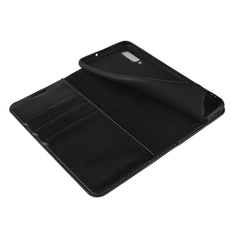 Crazy Horse Wallet Stand Genuine Leather Case for Samsung Galaxy A50/A50s/A30s - Black