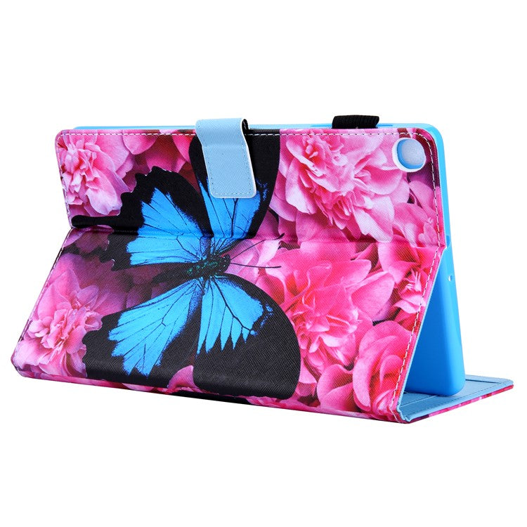 Pattern Printing Stand Leather Tablet Cover for Samsung Galaxy Tab S5e SM-T720 / SM-T725 - Flower and Blue Butterfly