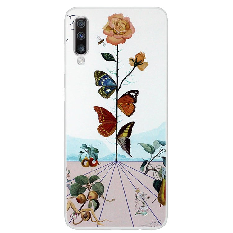 Pattern Printing Soft TPU Phone Back Case for Samsung Galaxy A70 - Butterfly and Flowers
