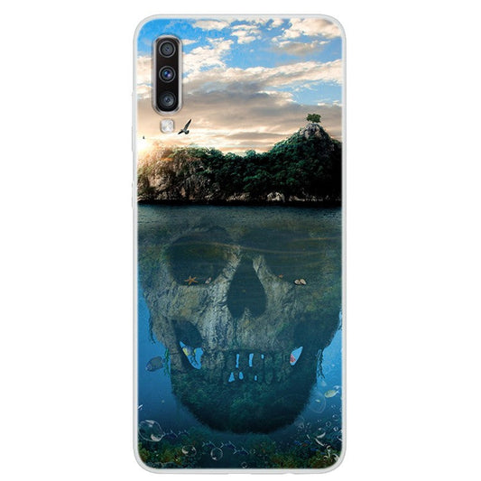 Pattern Printing Soft TPU Phone Back Case for Samsung Galaxy A70 - Skull