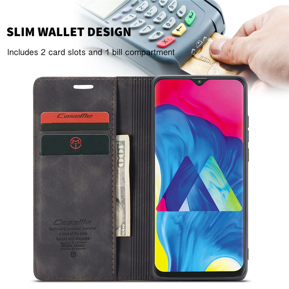 CASEME 013 Series for Samsung Galaxy M10 Retro Flip Leather Phone Case - Black