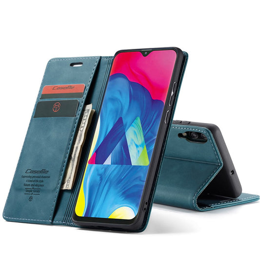 CASEME 013 Series for Samsung Galaxy M10 Retro Flip Leather Phone Case - Blue