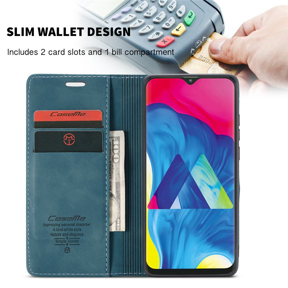 CASEME 013 Series for Samsung Galaxy M10 Retro Flip Leather Phone Case - Blue