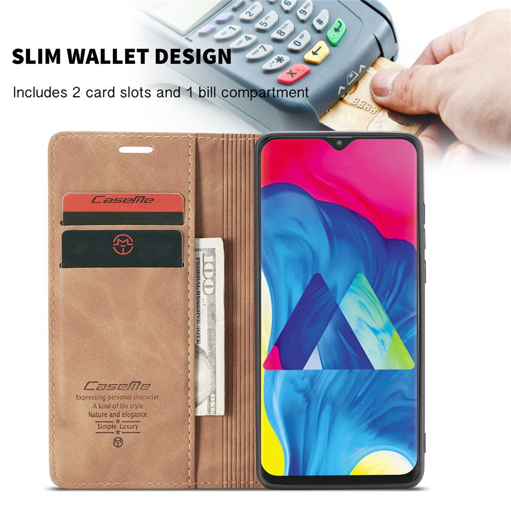 CASEME 013 Series for Samsung Galaxy M10 Retro Flip Leather Phone Case - Brown