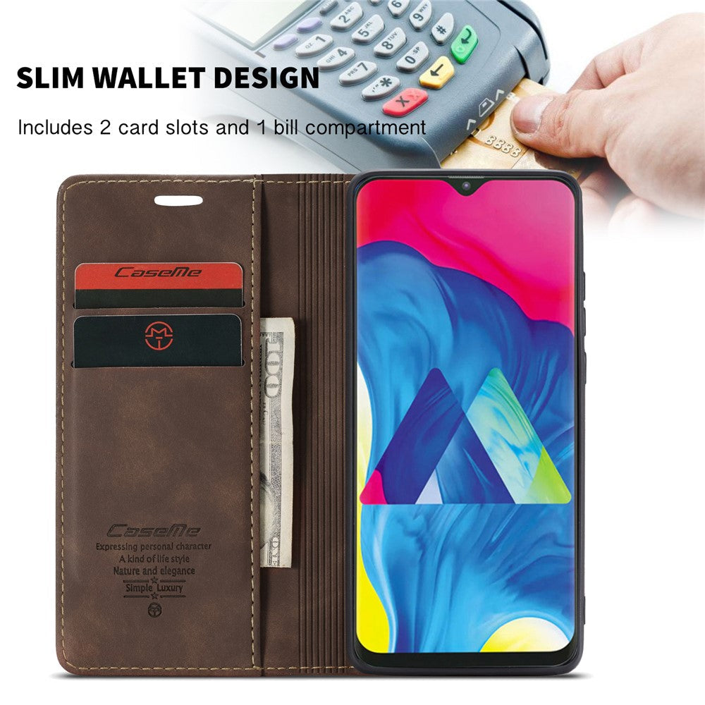 CASEME 013 Series for Samsung Galaxy M10 Retro Flip Leather Phone Case - Coffee