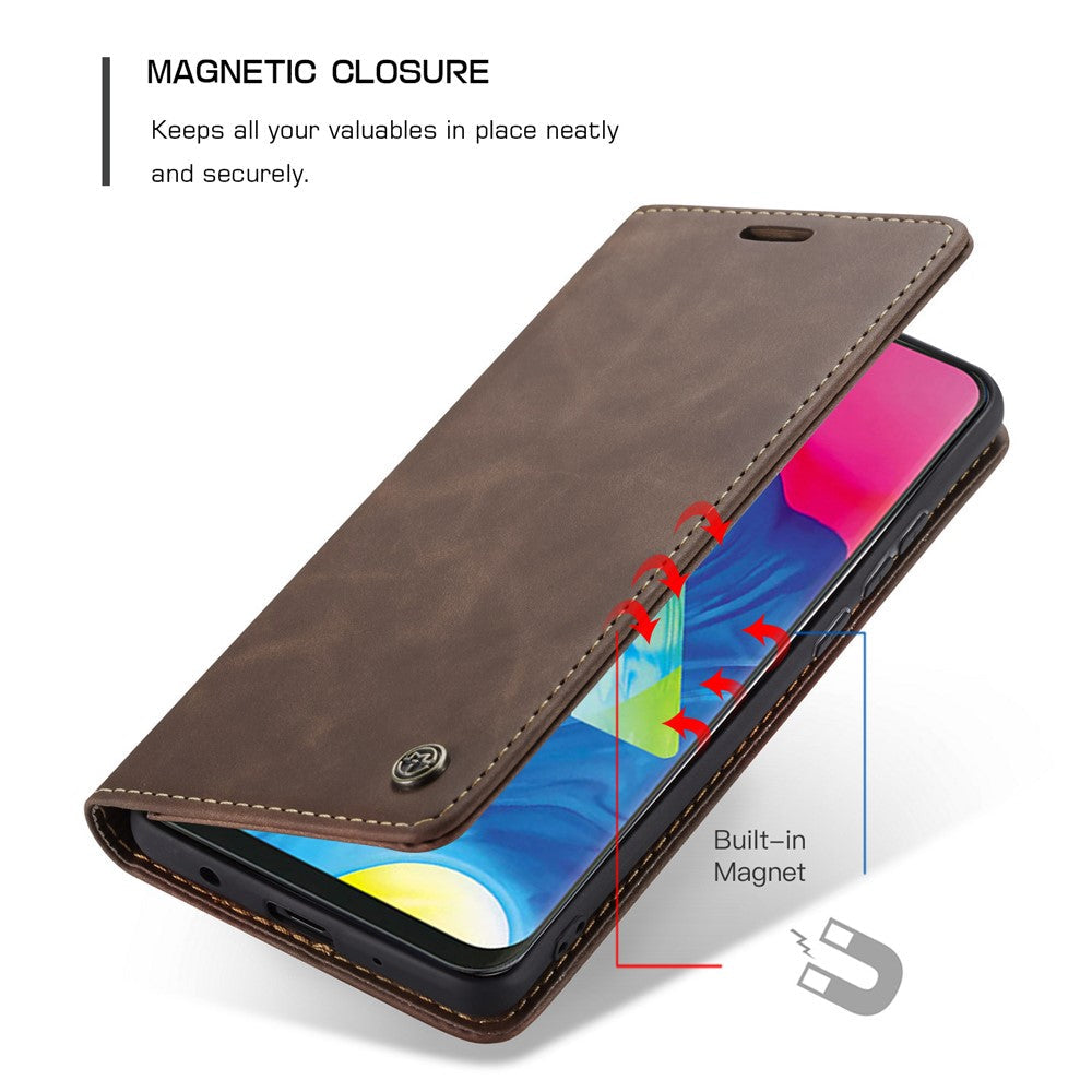 CASEME 013 Series for Samsung Galaxy M10 Retro Flip Leather Phone Case - Coffee