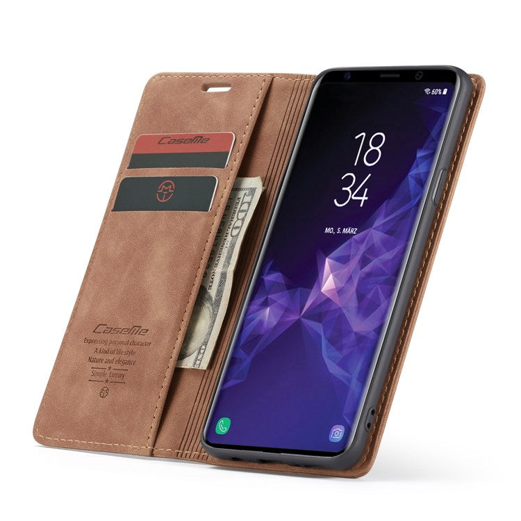 CASEME 013 Series Auto-absorbed Leather Wallet Phone Case for Samsung Galaxy S9+ - Brown